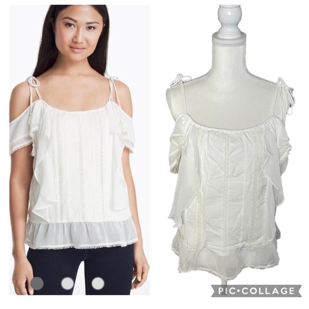 White House Black Market Embroidered Cold Shoulder Ruffle Top Size Large - NWT